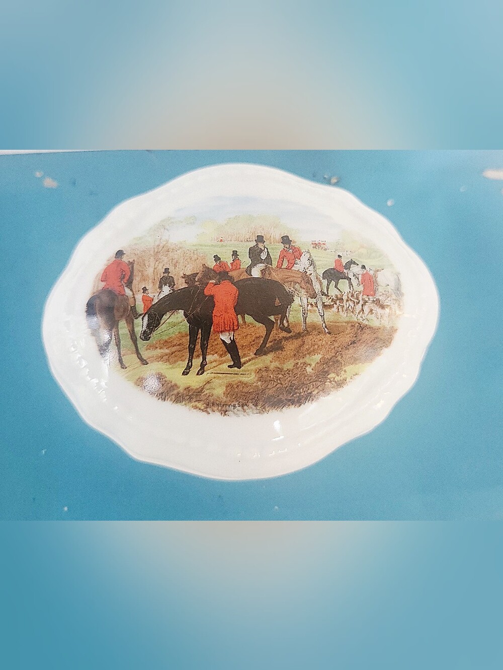 Vintage J.F. Herring Son Equestrian Fox Hunt Bone China Trinket Box The Huntsman